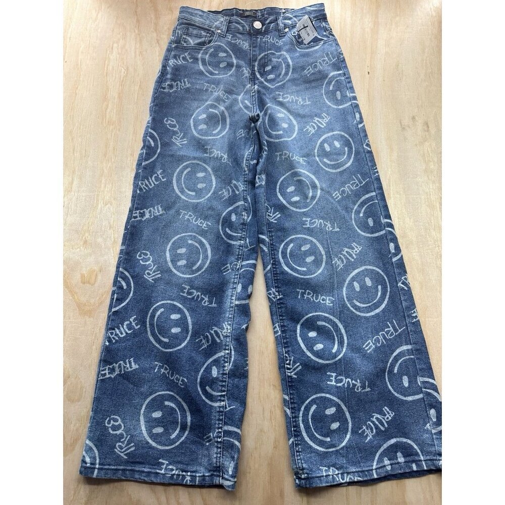 Truce Sz 16 Youth Jeans Smiley Face Graffiti Writing New! Denim‎ Pants Straight